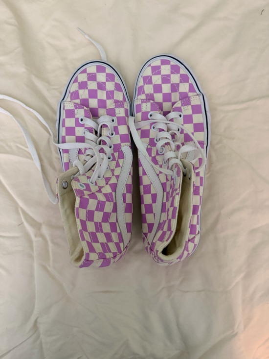 Vans Shoes - Van’s Lilac and White Checkered Lace-Up High-Top Sneakers (Sample)